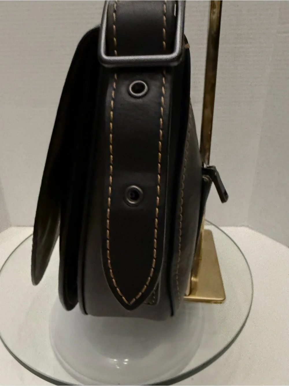 Coach Black Leather Saddle Crossbody with Contrast Stitching